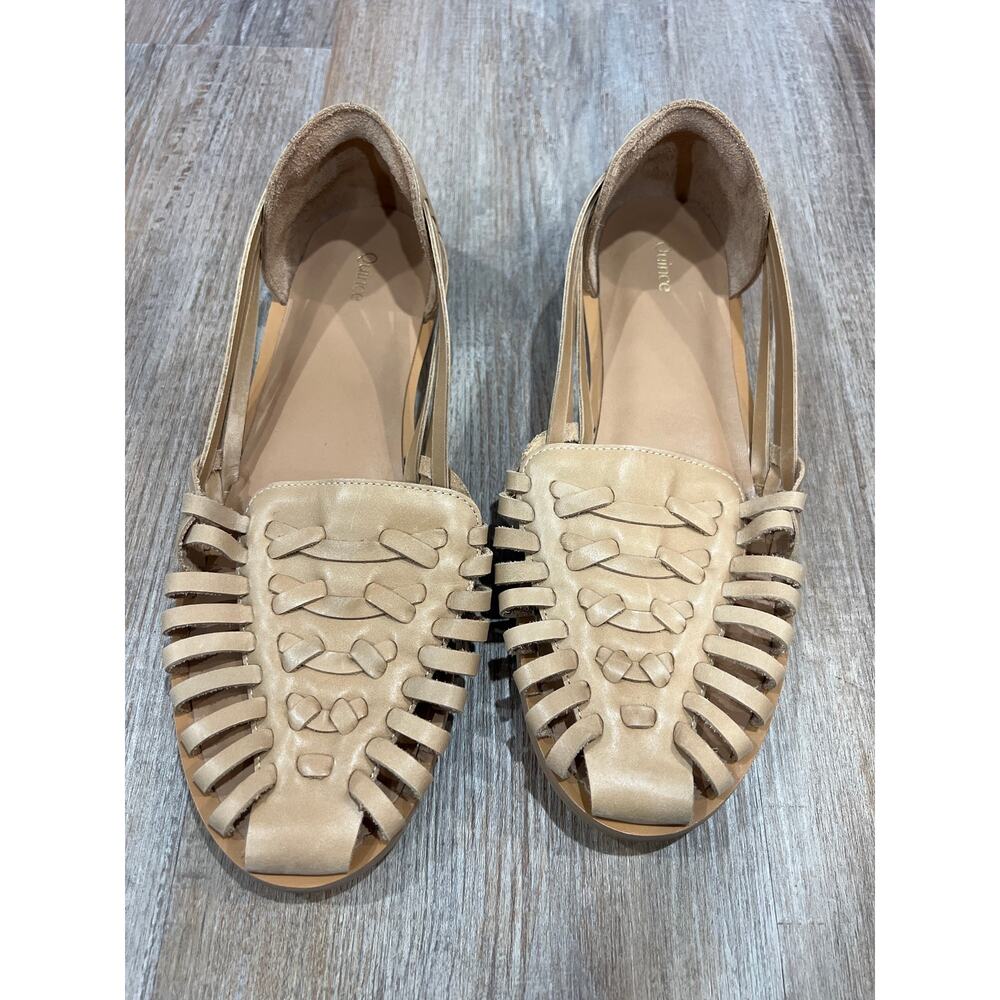 Quince Beige Huarache-Style Leather Flats